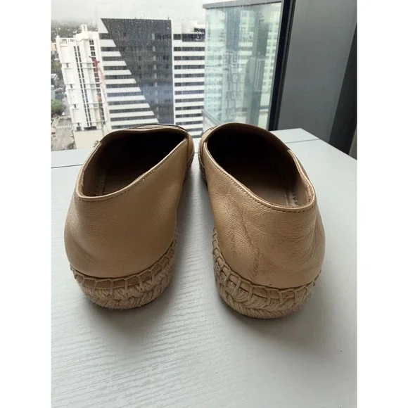 Chanel CC Espadrilles Beige Black Cap Toe Leather Flats Size 39 Lambskin - Picture 11 of 16